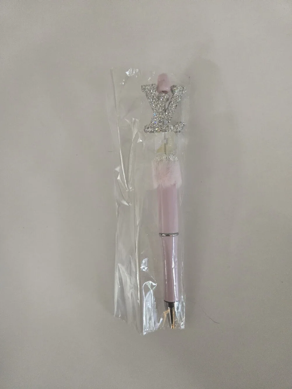 Pink Rhinestone Monogram Bling Pen Crystal Fluffy Novelty Ballpoint